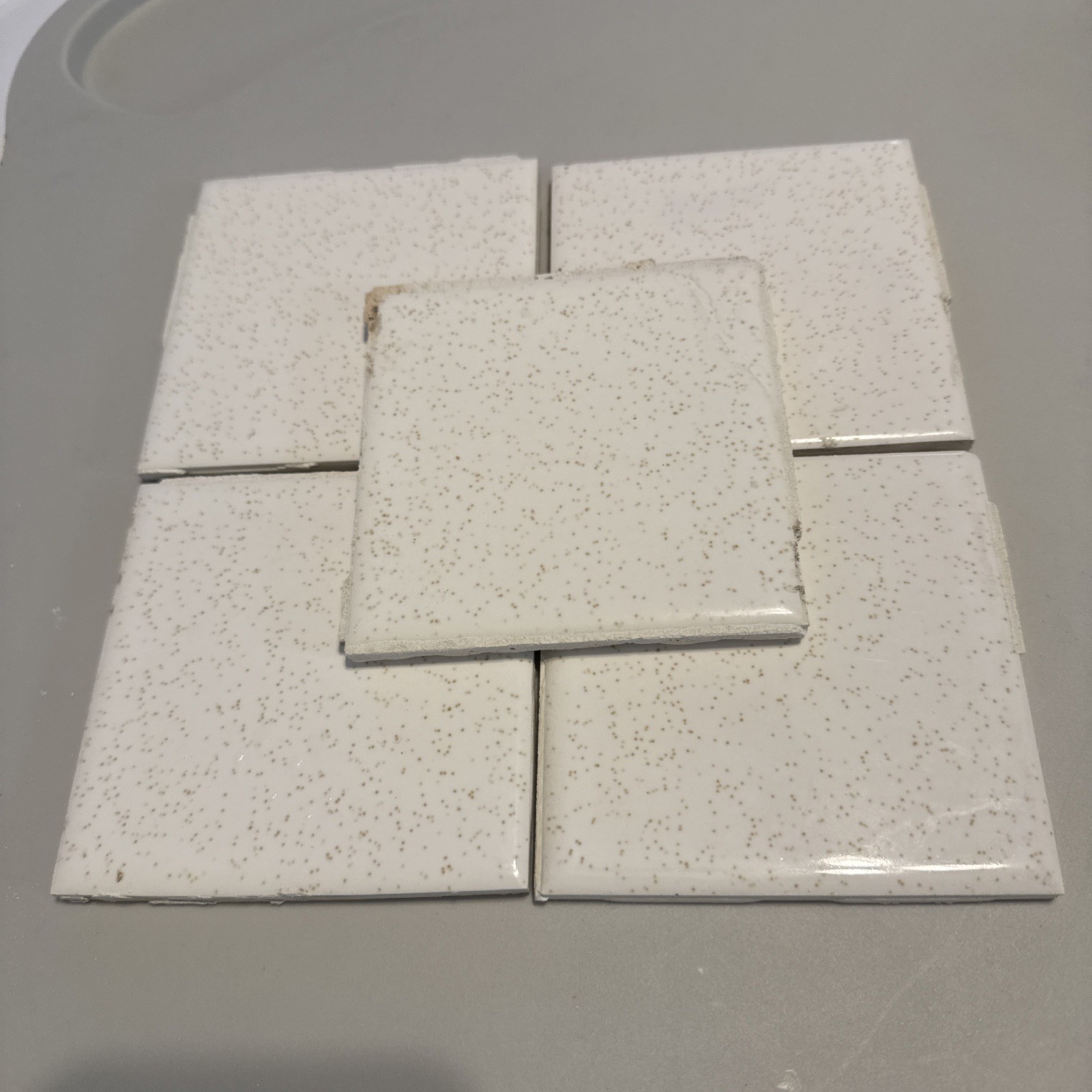 Lot Of 5 wall tile made in the USA Gloss White Brown / Gold Speckled – Vintage
