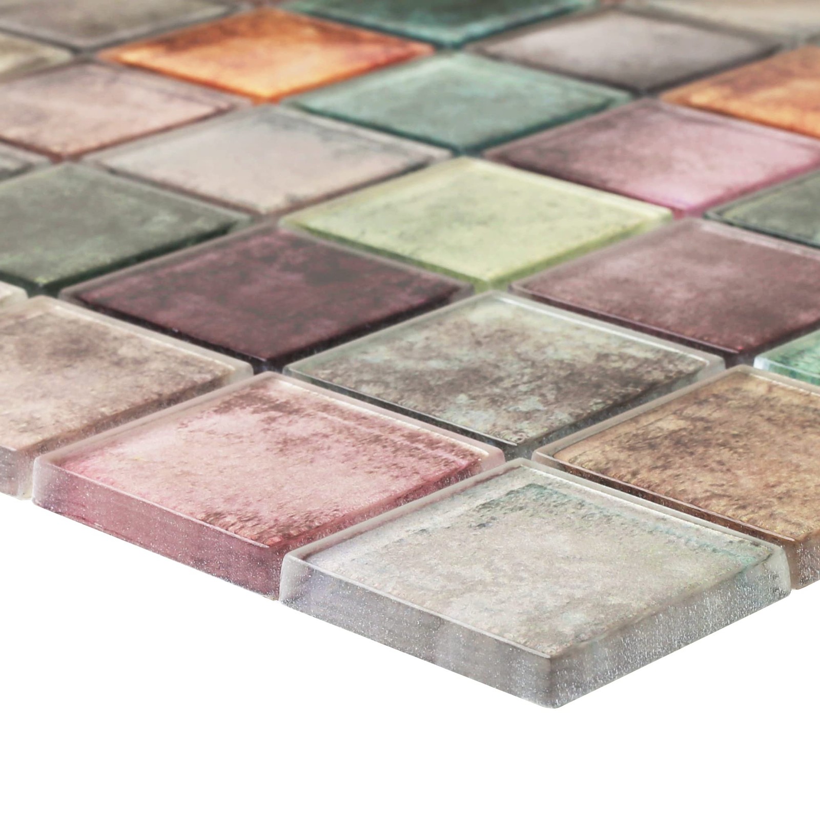 Antique 2” x 2” Glass Squared Tile Glazed Red Grey Grid Mosaic Wall Backspl…