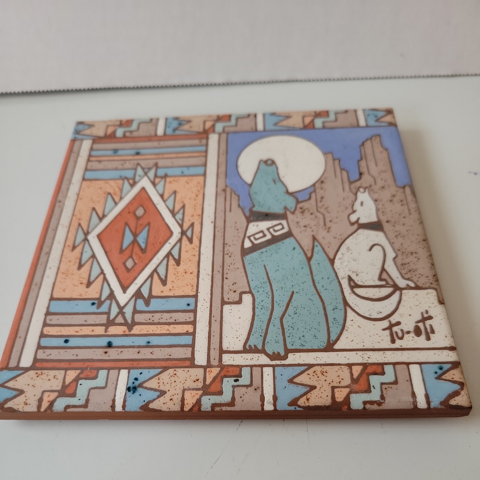 Vintage 1995 Earthtones Serenading Coyotes Ceramic Terra Cotta 6″ x 6″ Tile nwt