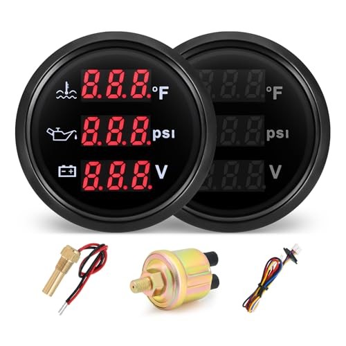 Triple Gauge Set – Water Temp (104°F-248°F), Oil Pressure (0-145PSI), Black