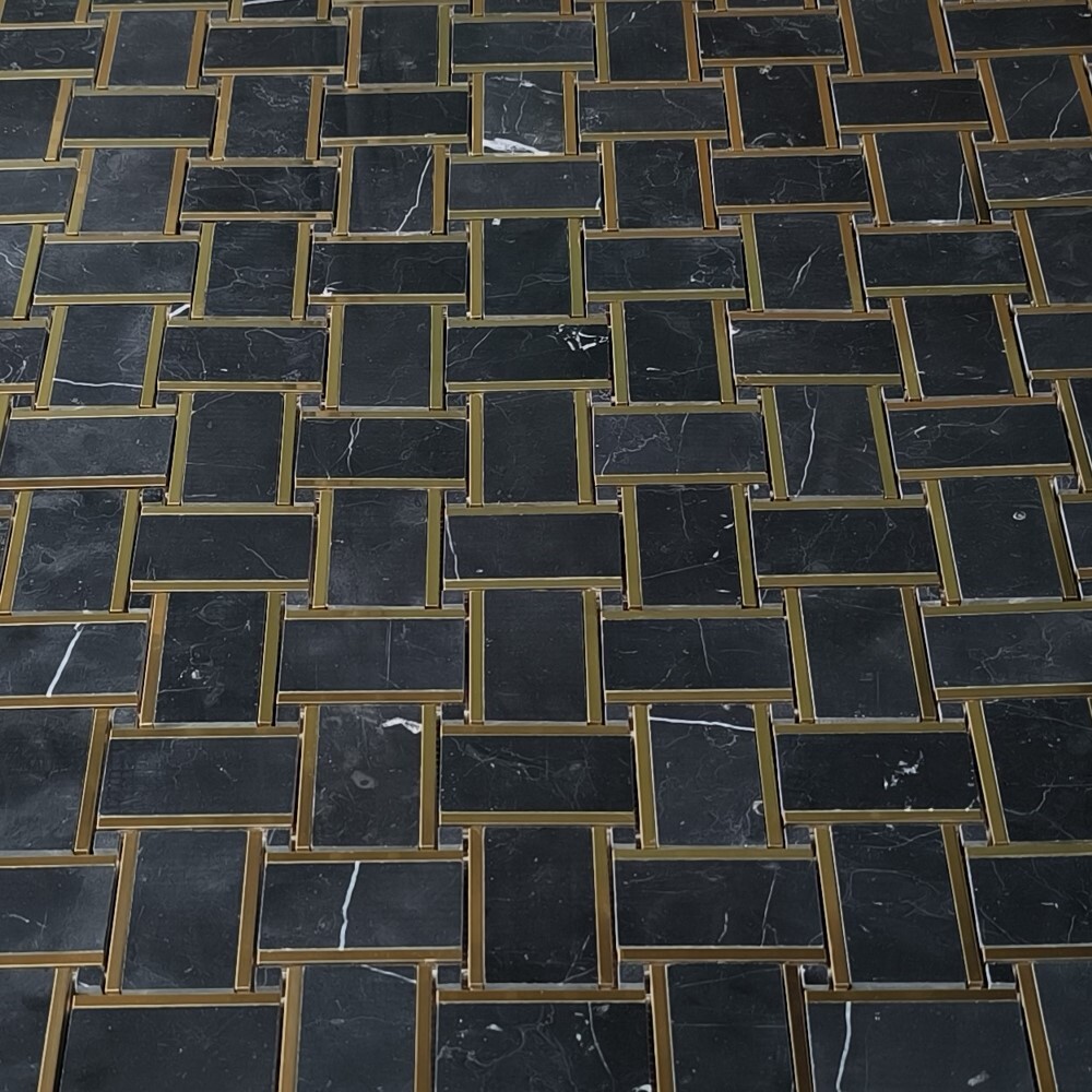 N668XP Nero Marquina Black Marble 2×3 Basketweave Mosaic Tile Polished