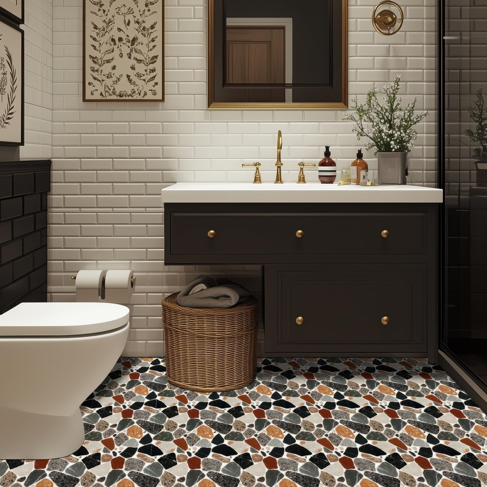 10PCS 12×12 Inch Terrazzo Stone Look Peel and Stick Floor Tiles Flat Self Adh…