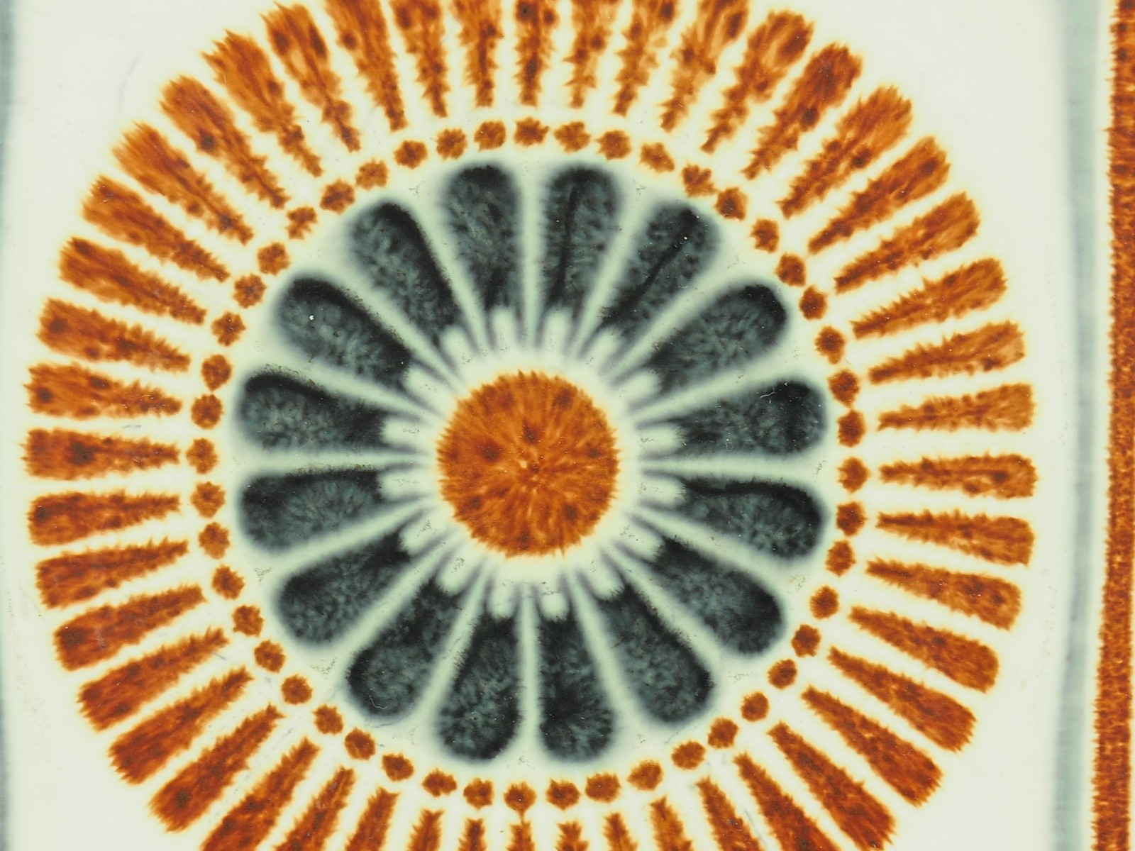 Vintage Cork Backed Ceramic Mandala Art Tile Trivet Orange Blue 7.5″ Square PAIR