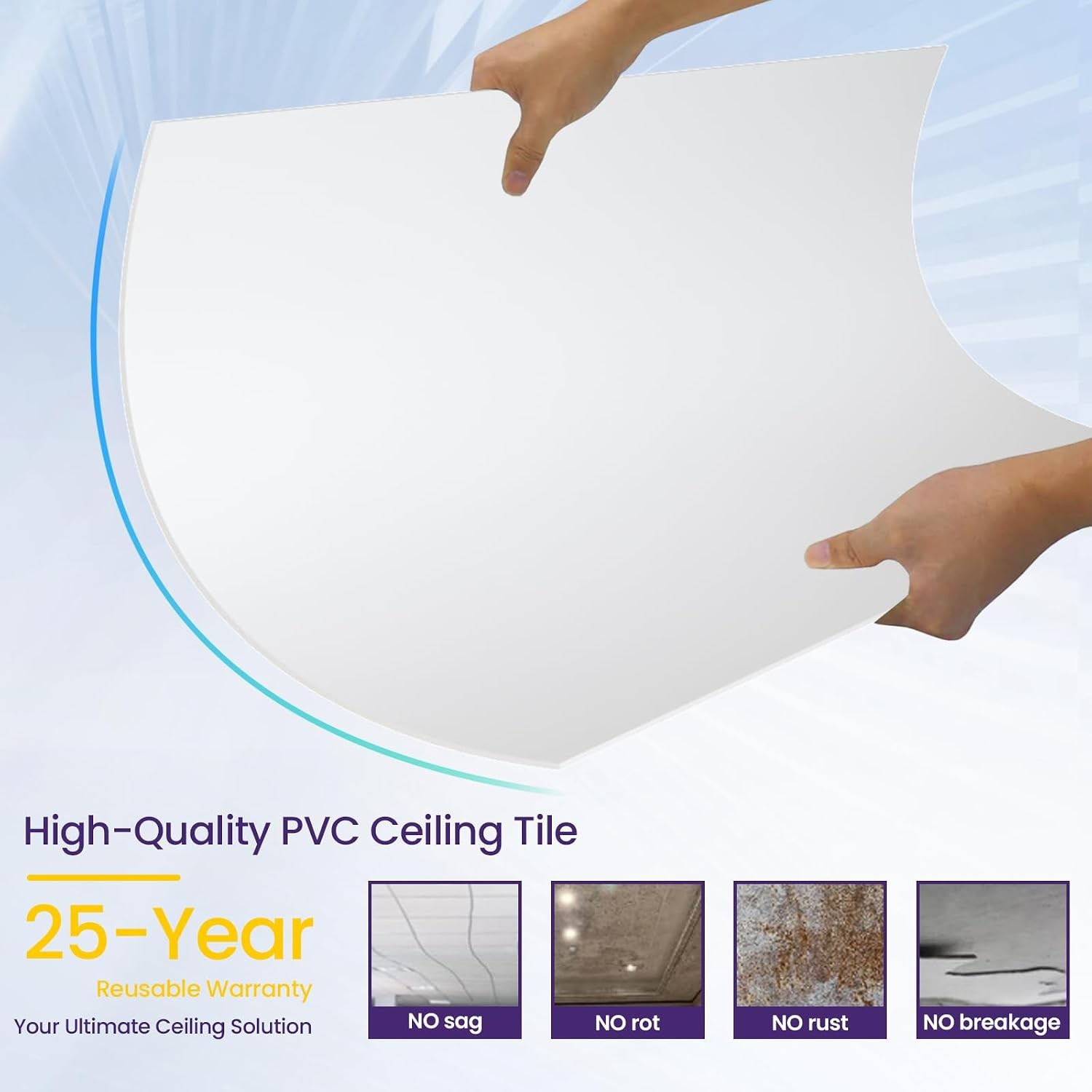 6 PCS 2×4 FT White Ceiling Tiles 24×48 Inch PVC Waterproof Smooth Drop Ceiling