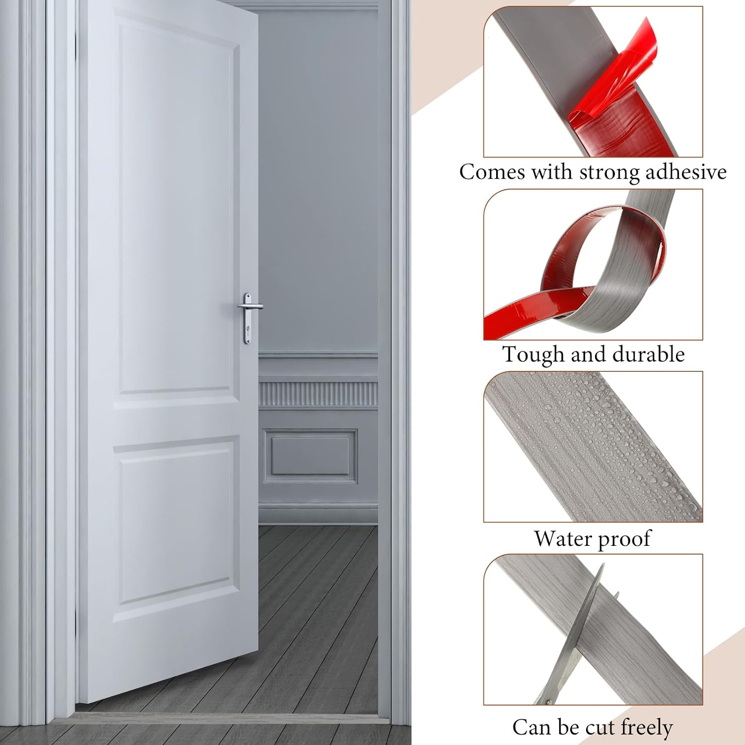 12 Ft / 6 Ft Vinyl Floor Transition Strip 1.57″ Wide Self Adhesive Thresholds…