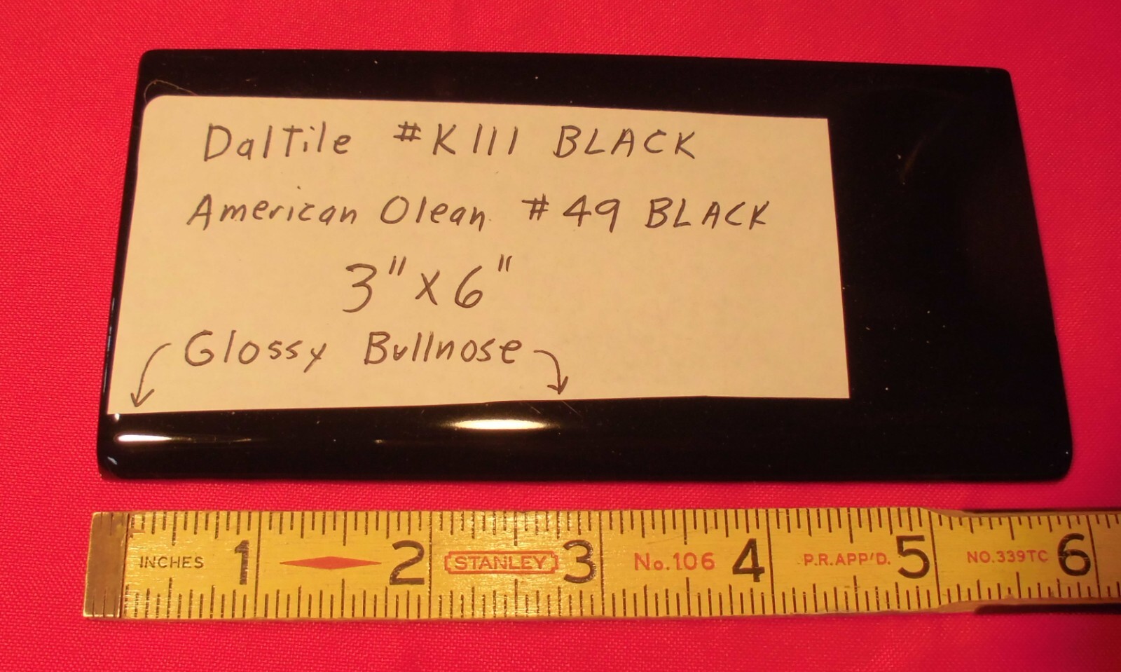 Gloss Black 3″ x 6″ Ceramic Tile Bullnose Trim Edge Subway by American Olean NEW