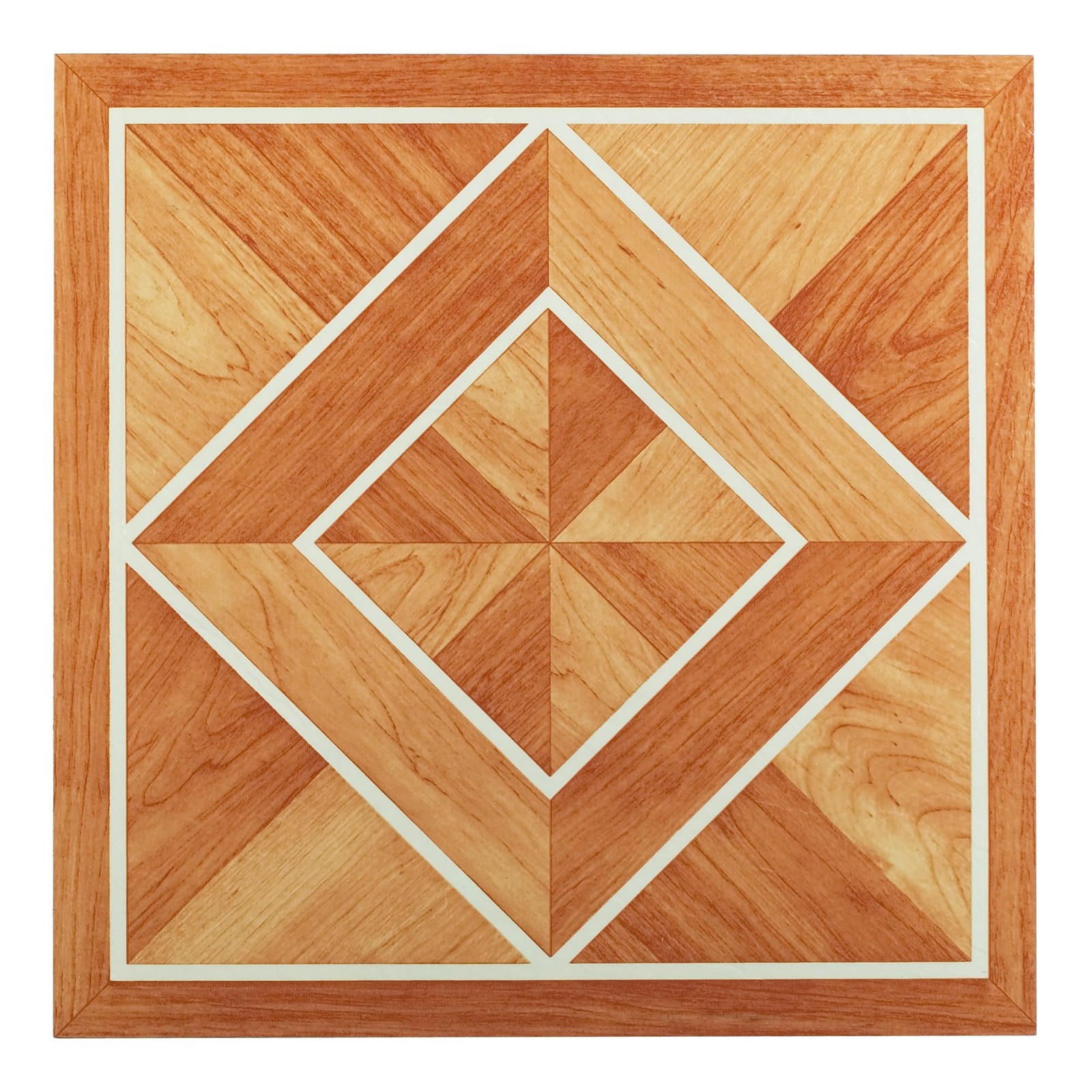 Tivoli Self Adhesive Vinyl Floor Tiles, 45 12×12 Inch, WhtBrdr Inld Prqt