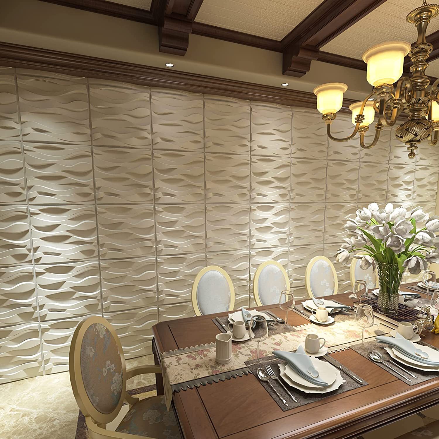 Art3d 12-Pack 19.7″x19.7″ PVC 3D Wall Panel, Decorative Wall Tile, Cover 32 Sqft