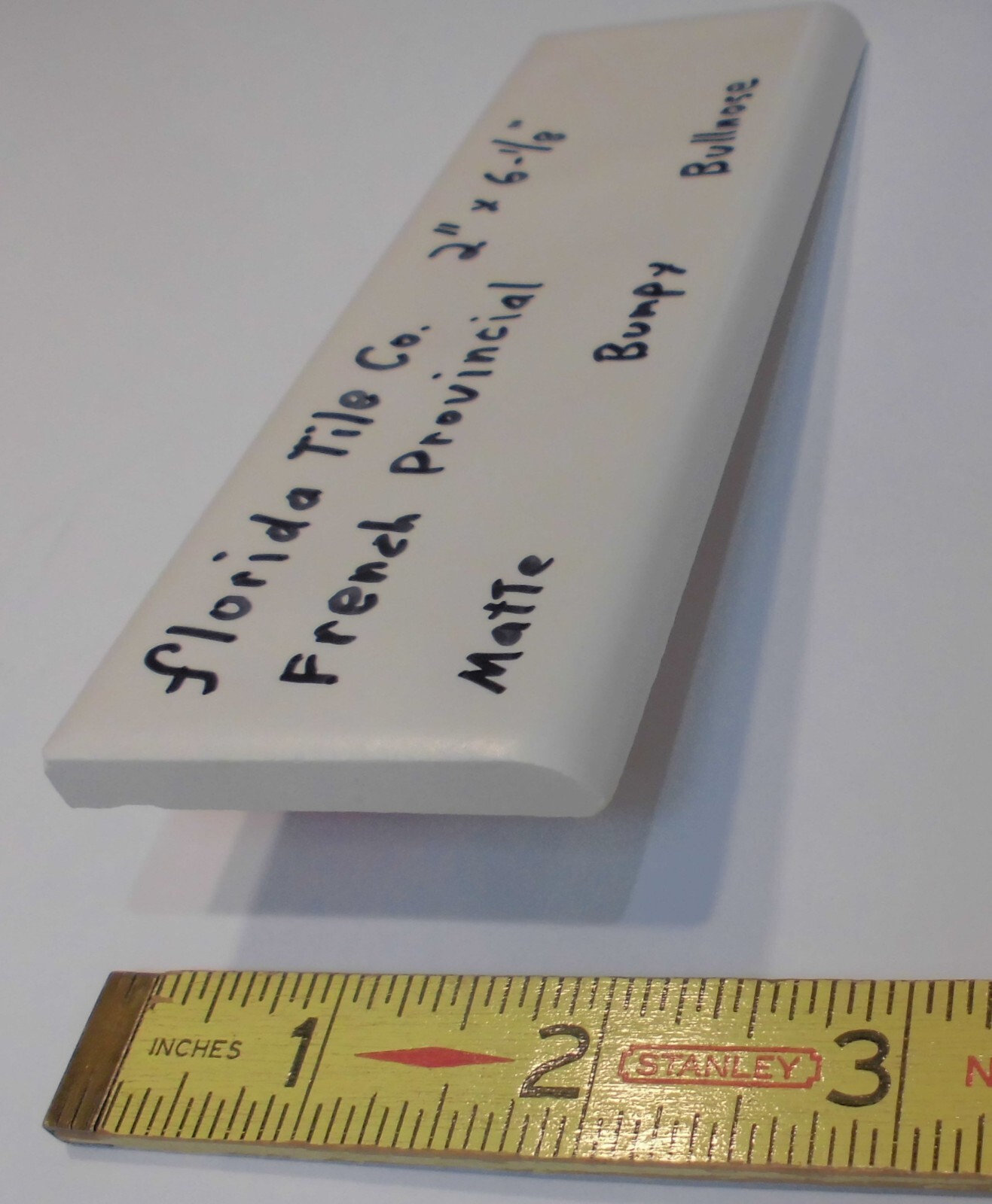 1 pc. French Provincial – very light tan: Bullnose Ceramic Tile by Florida Co.