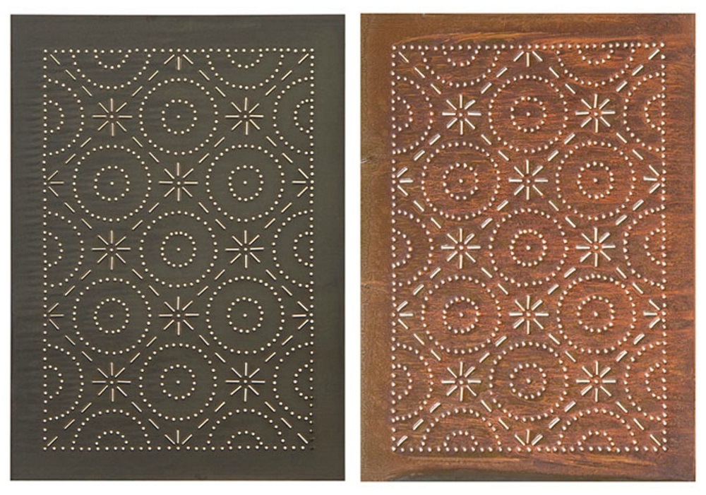 4 PUNCHED TIN PANELS Handcrafted Vertical Old Mill Design in 2 Country Finishes