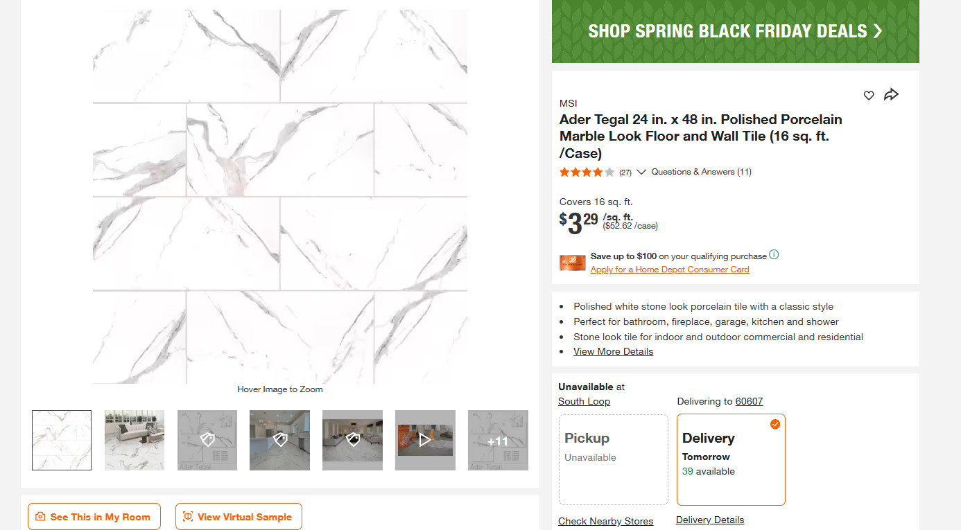 MSI Ader Tegal 24″ x 48″ Polished Porcelain Marble Floor and Wall Tile -27 cases