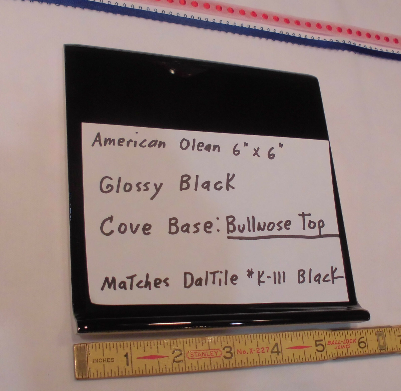 1 pc. Glossy Black Bullnose Top: base/cove Ceramic Tile 6″ X 6″ NEW-STOCK