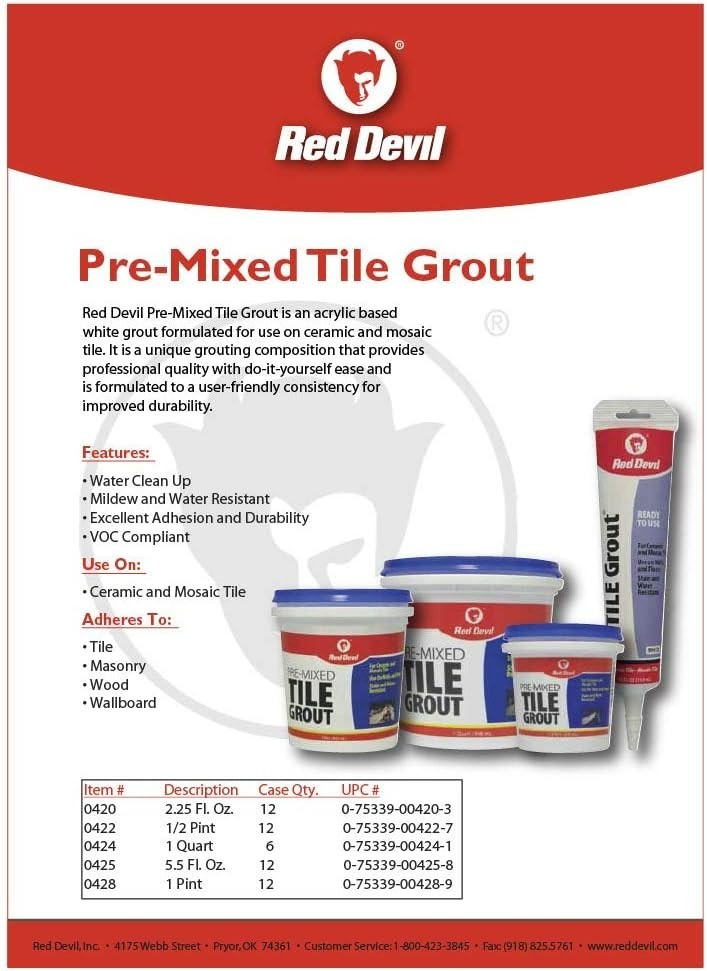 0425 Pre-Mixed Tile Grout Squeeze Tube, 5.5 oz., White