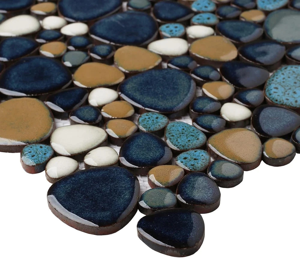 Aqua Cobalt Blue Pebble Tile for Stunning Shower Floors & Backsplashes