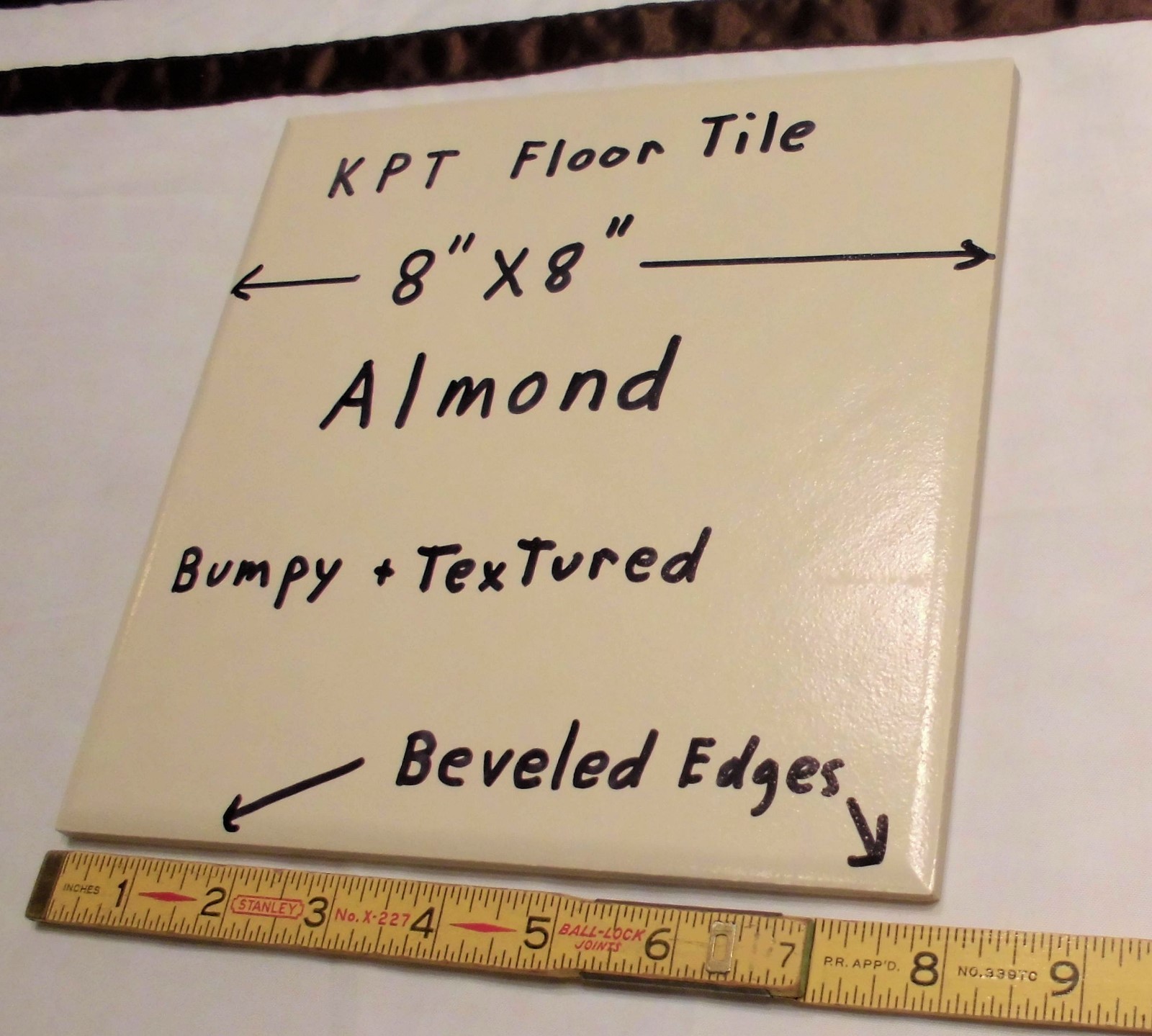 1 pc. *Almond* Ceramic / Porcelain Floor Tile Bumpy-Textured-Beveled by KPT Co.