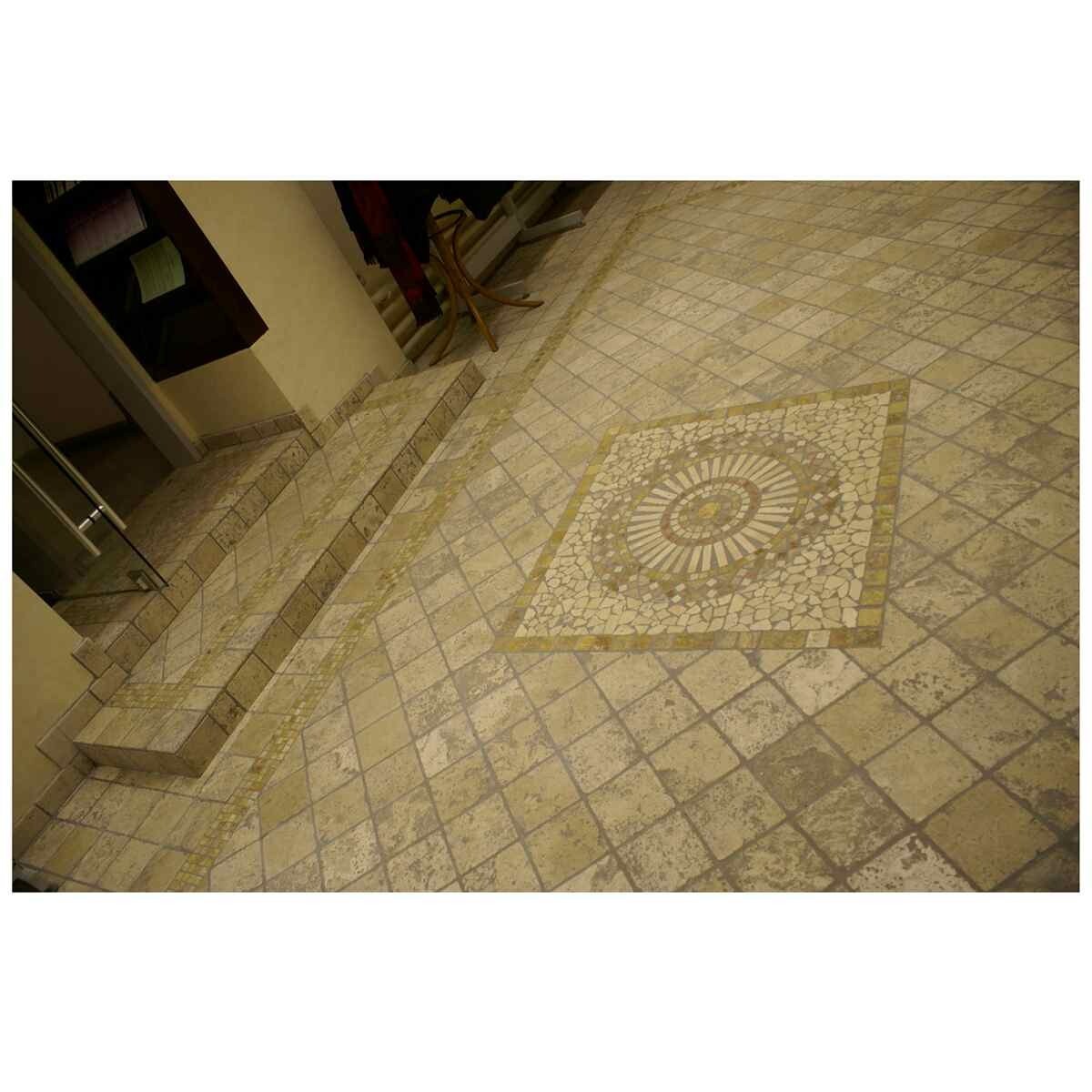 18″ x 18″ Travertine marble mesh mounted mosaic floor tabletop decor medallion