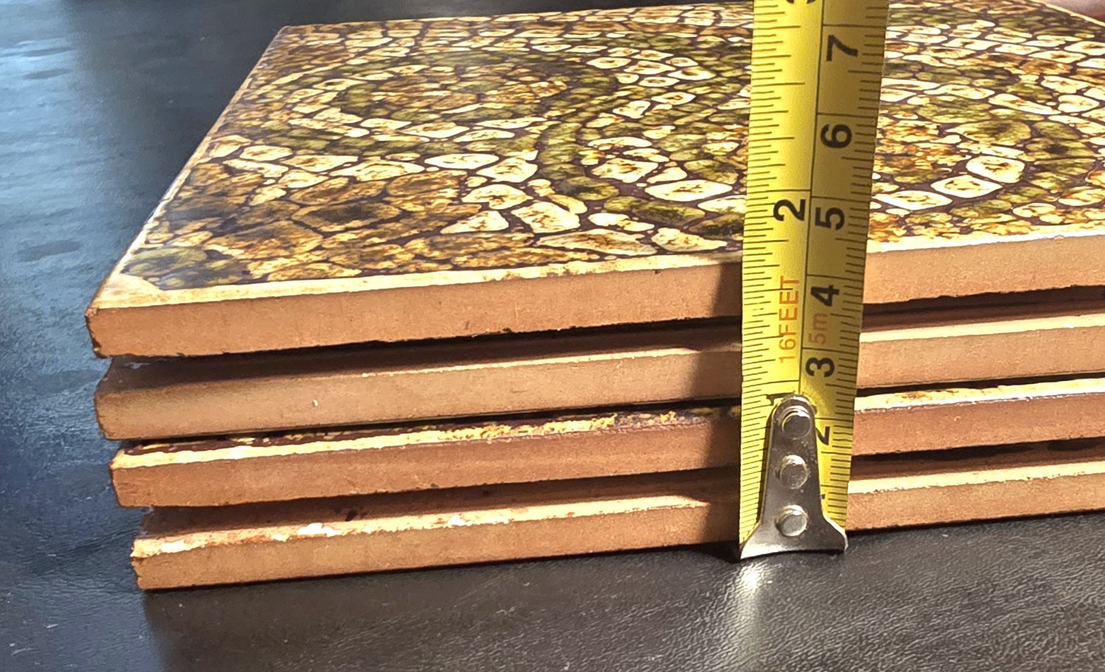 Vtg 1977 Clay Italian Floor Tiles Avocado Olive Green Mediterranean Mosaic Look.