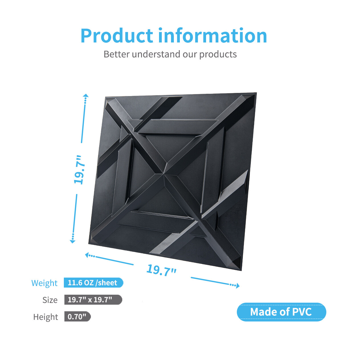 Art3d 12-Pack 19.7″x19.7″ PVC 3D Wall Panel, Decorative Wall Tile,32 sq. ft./Box