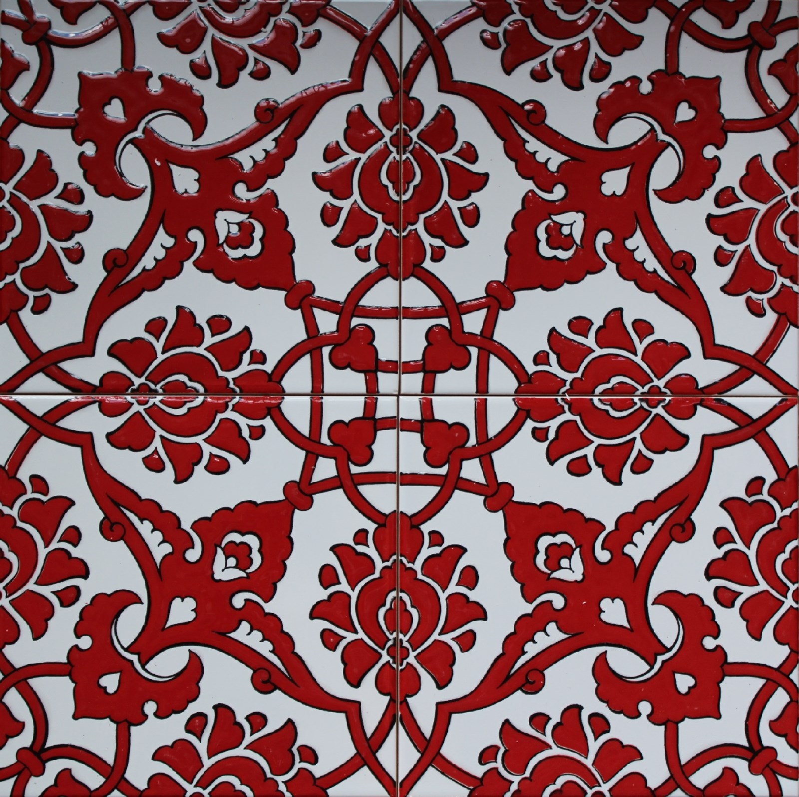 Set of 20 Red 8″x8″ Turkish Raised Iznik Carnation Floral Pattern Ceramic Tile