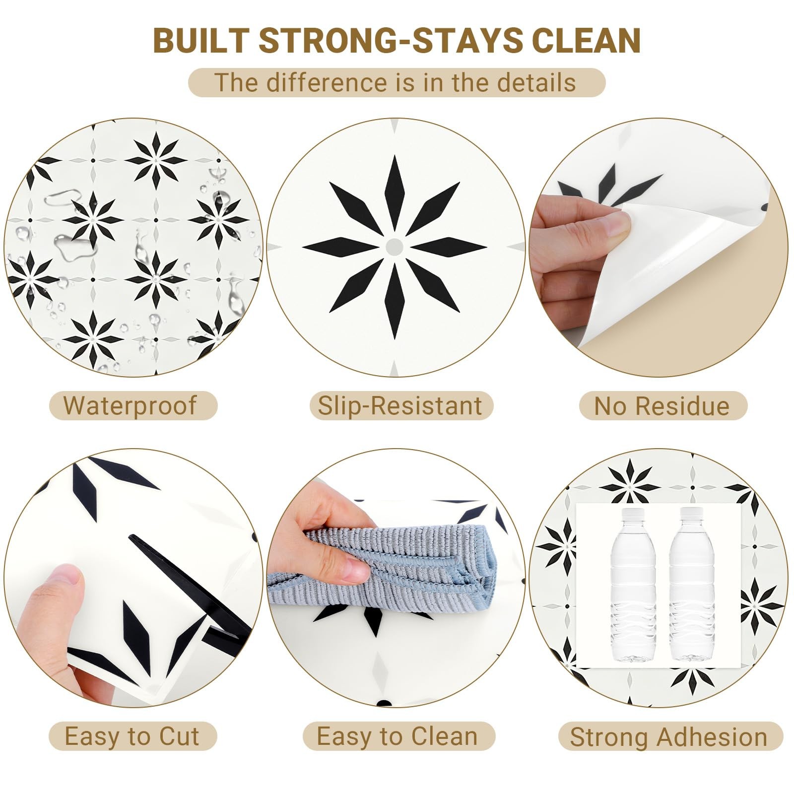 20 PC Peel And Stick Floor Tile 7.9×7.9 Inch Vinyl Waterproof Durable Decor