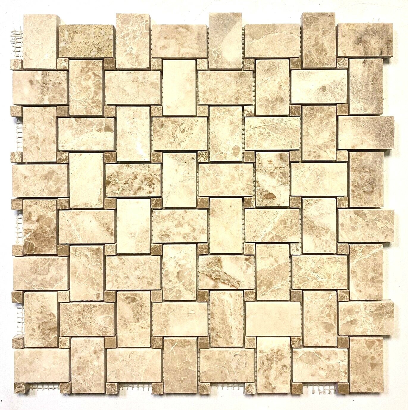 Cappucino Beige w/ Beige Marble Dot Basketweave (1.2 Square-foot) Floor Tile