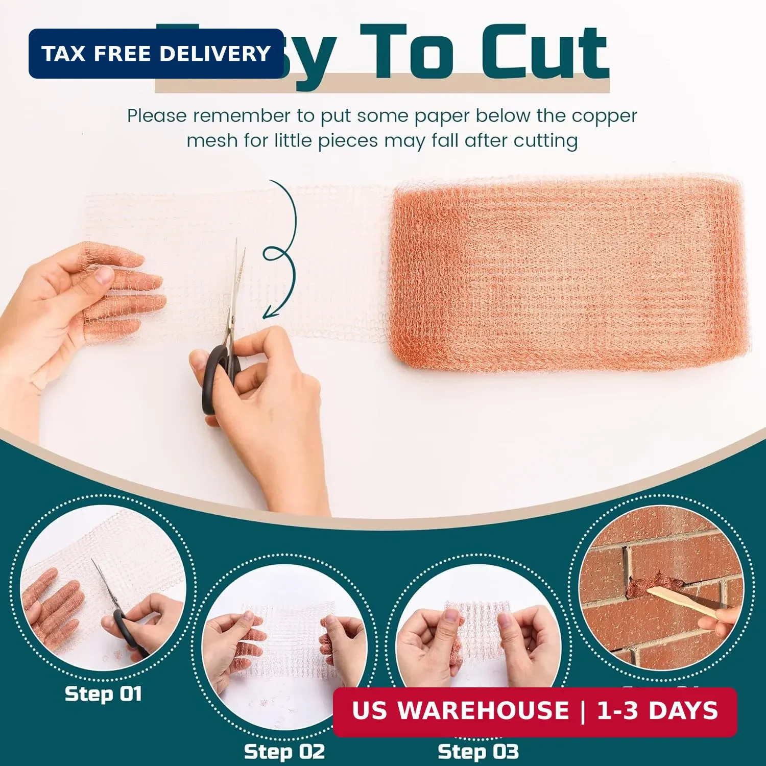 Copper Mesh Rodent Control, 4In X 30Ft Rustproof Pure Copper Mesh Roll for Slug