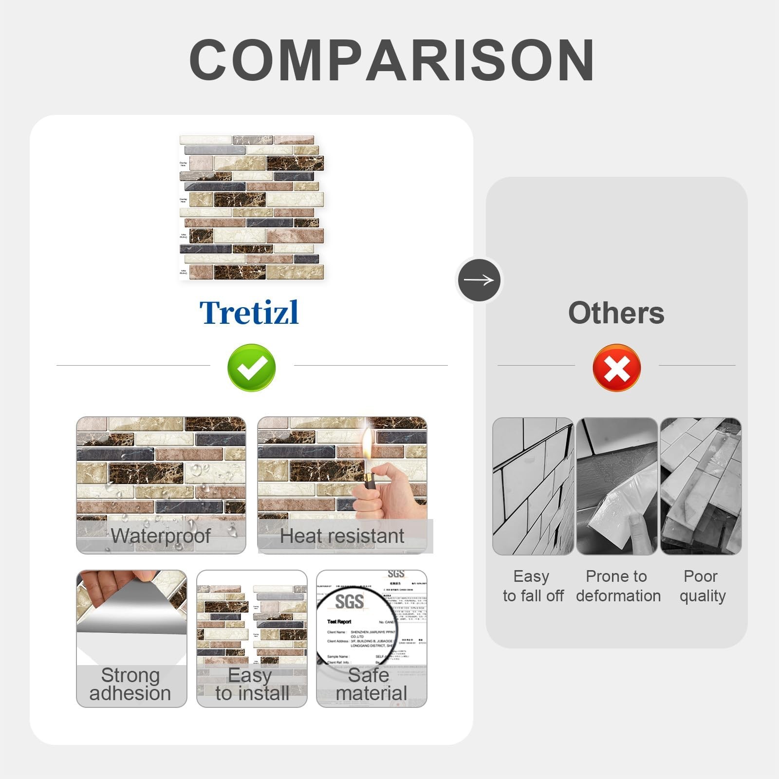 10 Sheets Peel and Stick Backsplash, Peel and Stick Tiles, Marble Look Wall T…