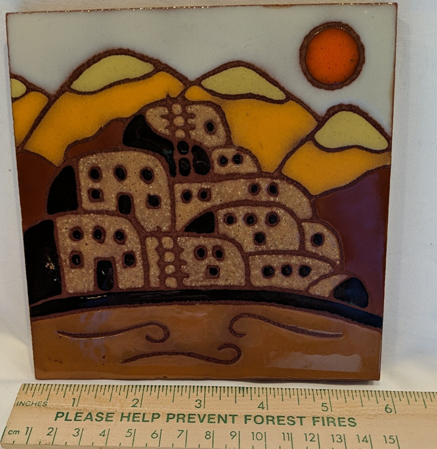 Vintage Pueblo Sunset 6″ Tile American Olean Quarry Co Gold Brown Heavy Thick