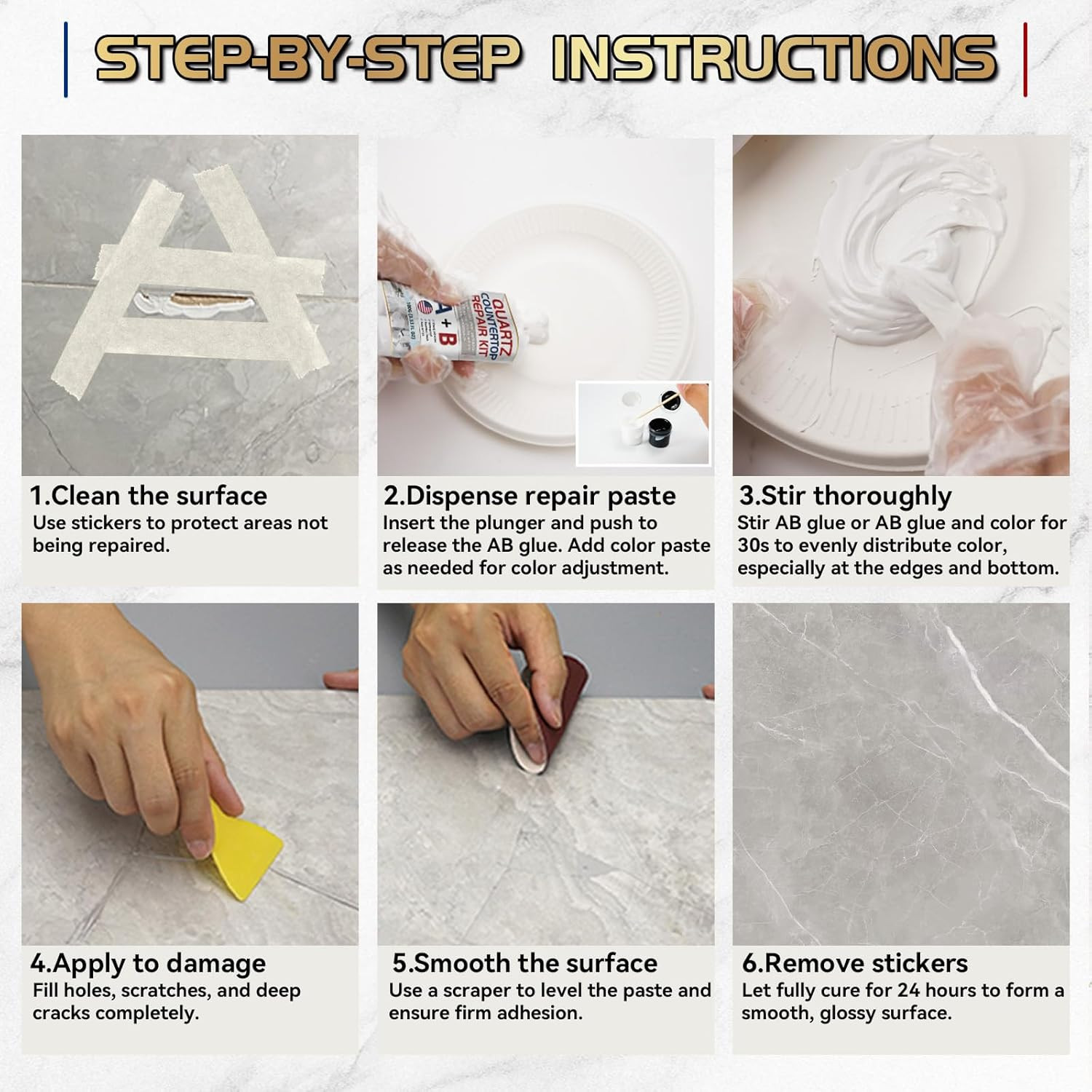 Quartz Countertop Repair Kit, Granite Repair Kit, Strong Bond, Seamless Fix, Mar