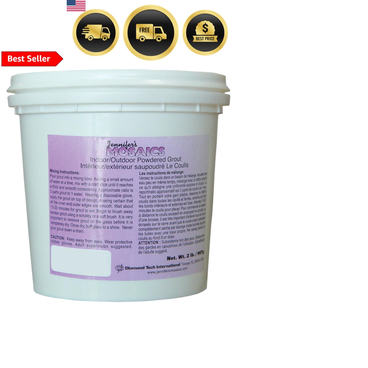 White Powdered Sanded Grout for Tile 2 LBS Waterproof Easy to Use
