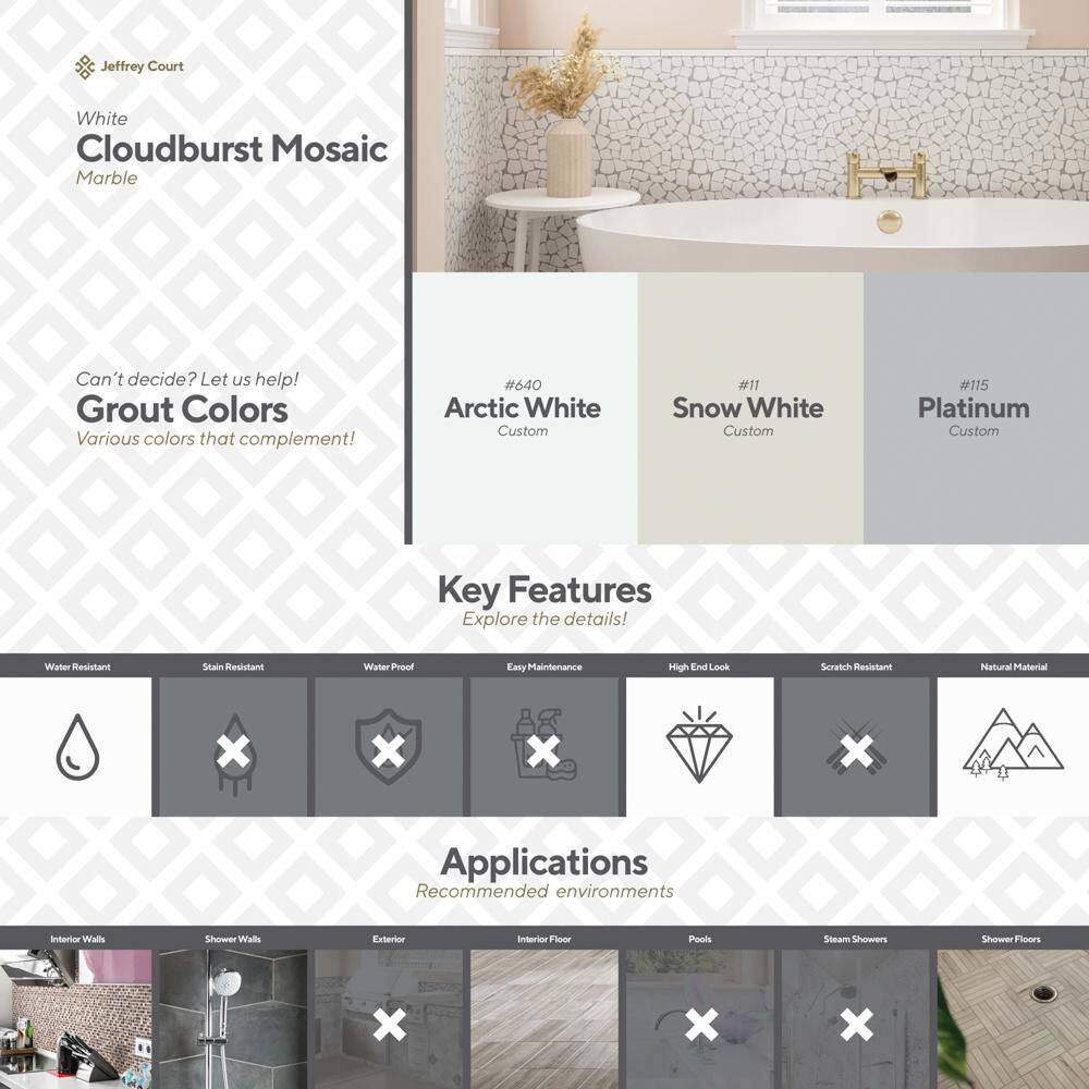 Cloudburst Thassos White 11 In. X 11 In. Pebble Honed Marble Wall and Floor Mosa