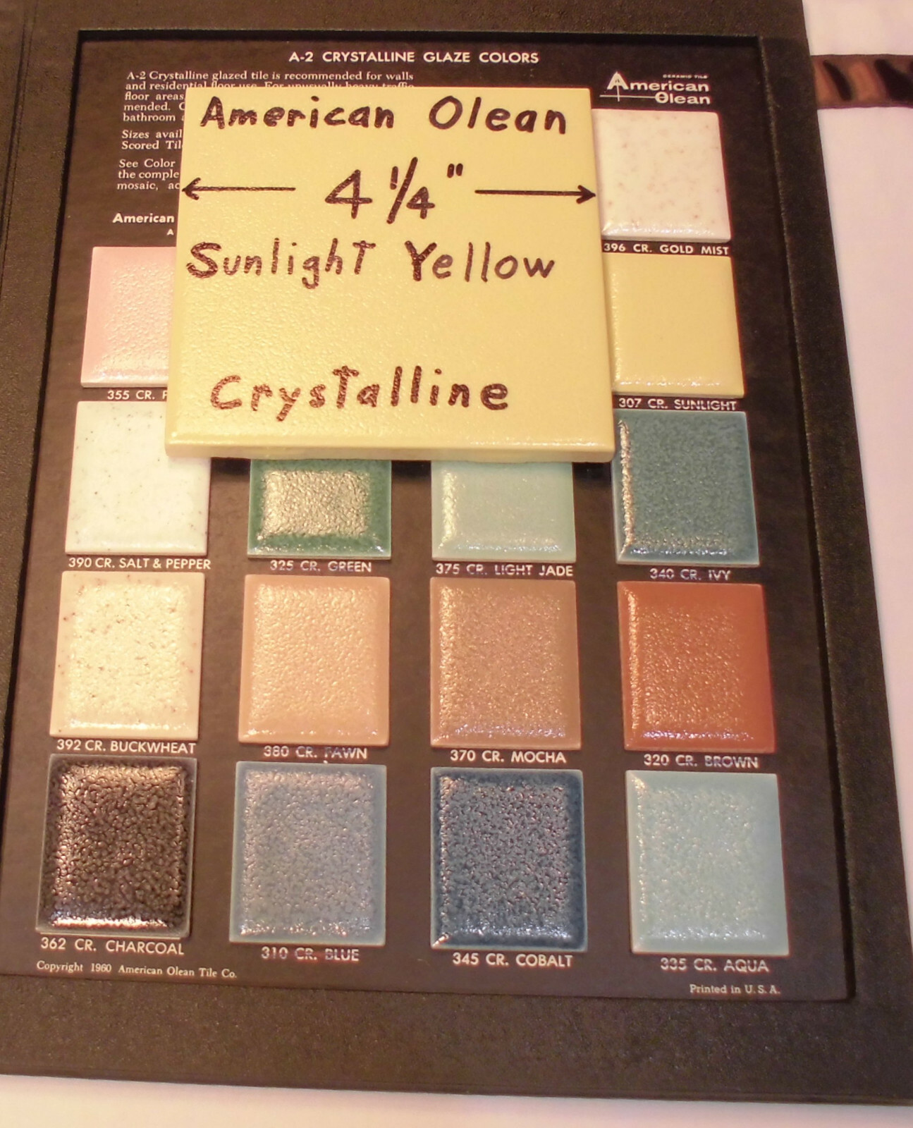 1 pc. *Yellow* Ceramic Tile Crystalline Glazed by American Olean 4-1/4″ NOS
