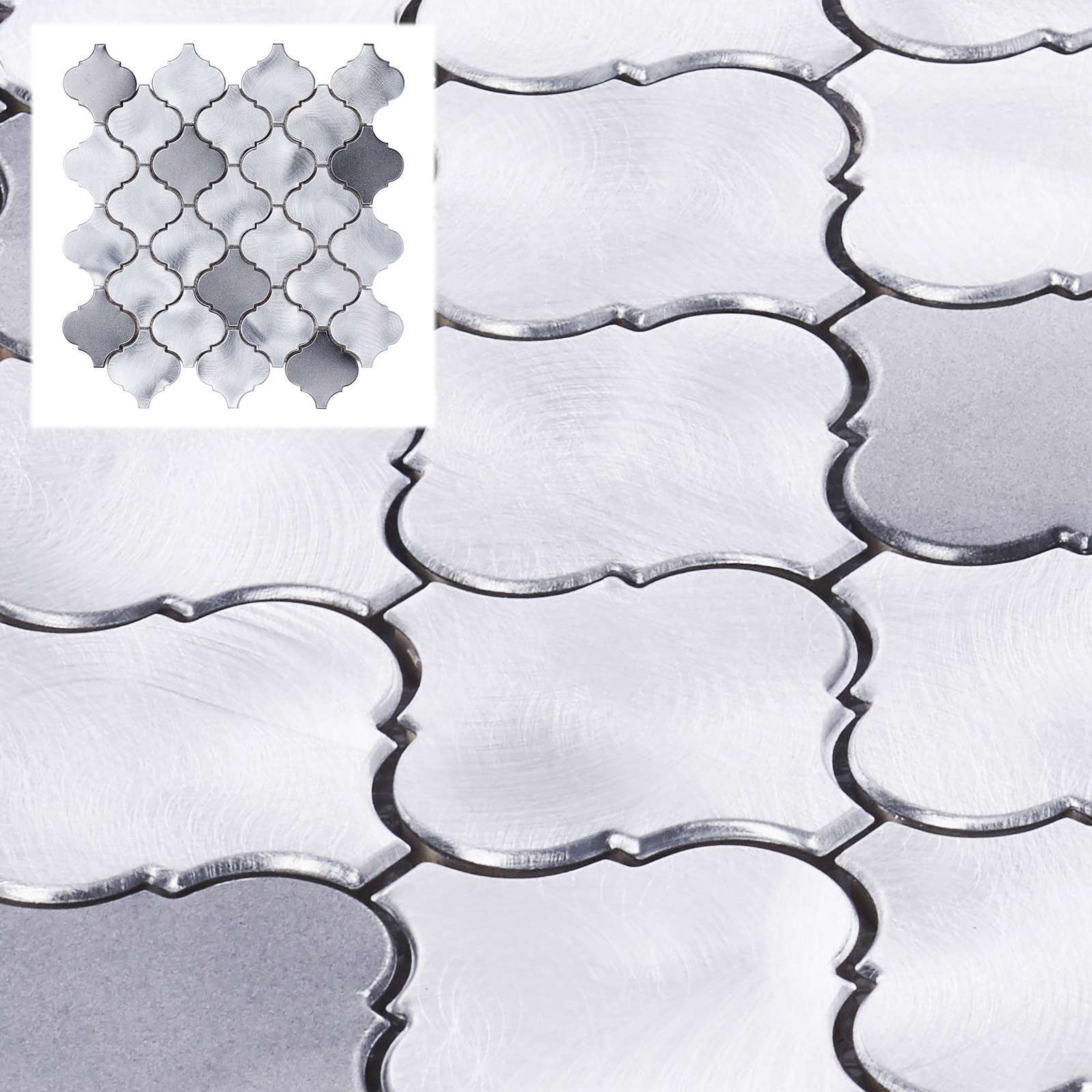 Gray Silver Aluminum Metallic Metal Arabesque Mosaic Tile Kitchen Backsplash