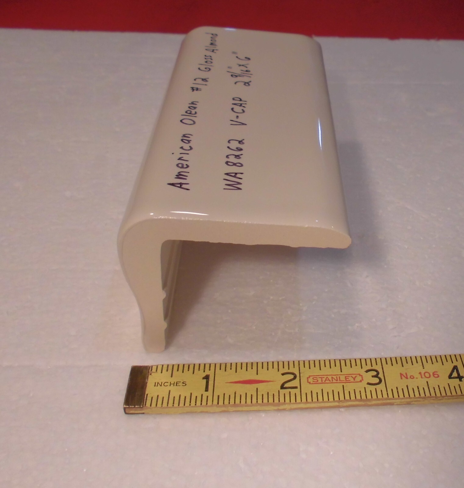 1 pc. Almond: V Cap Ceramic Trim Tile: Counter-Top Edging, American Olean #12