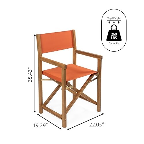 Cukor Coastal Acacia Wood Folding Outdoor Director Chair Set Orange/Teak Brown