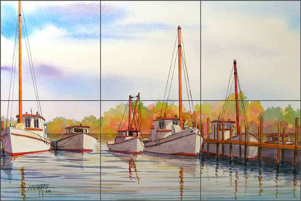 Boat Tile Backsplash Hugh Harris Ceramic Seascape Nautical Art POV-HHA004