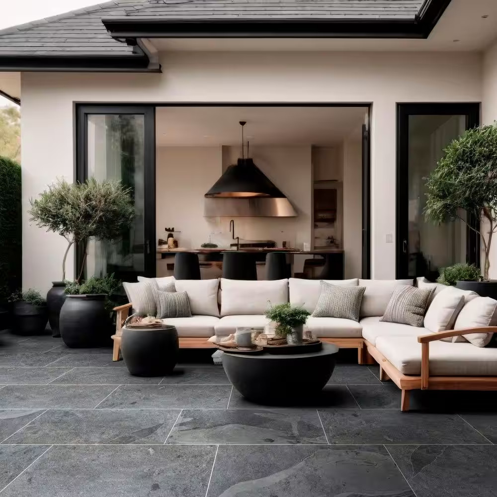 Montauk Black Slate Rectangle 18 In. X 36 In. Natural Textured Stone Look Floor