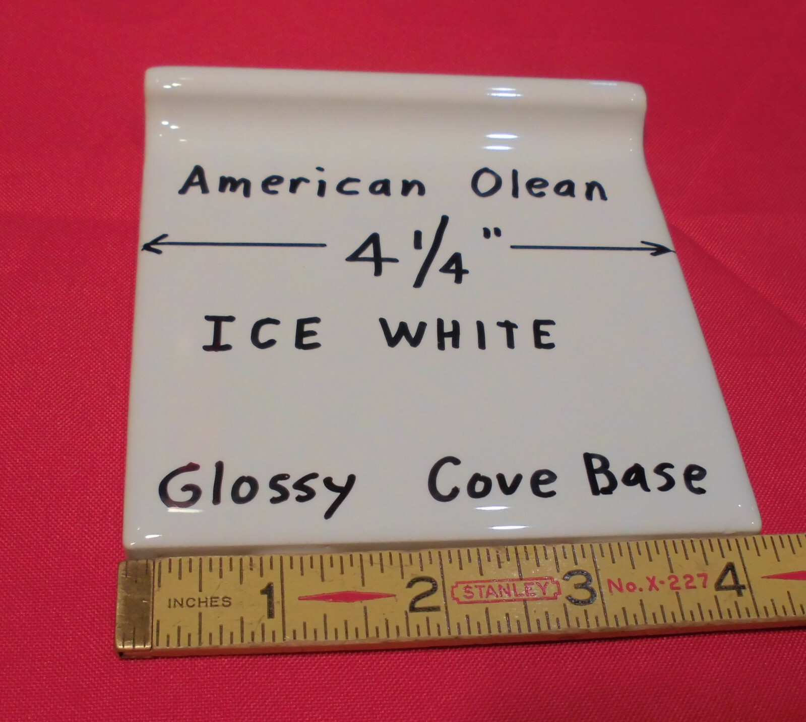 1 pc. Glossy Ice White: stack-on base/cove Ceramic Tile; 4-1/4″ X 4-1/4″ NEW