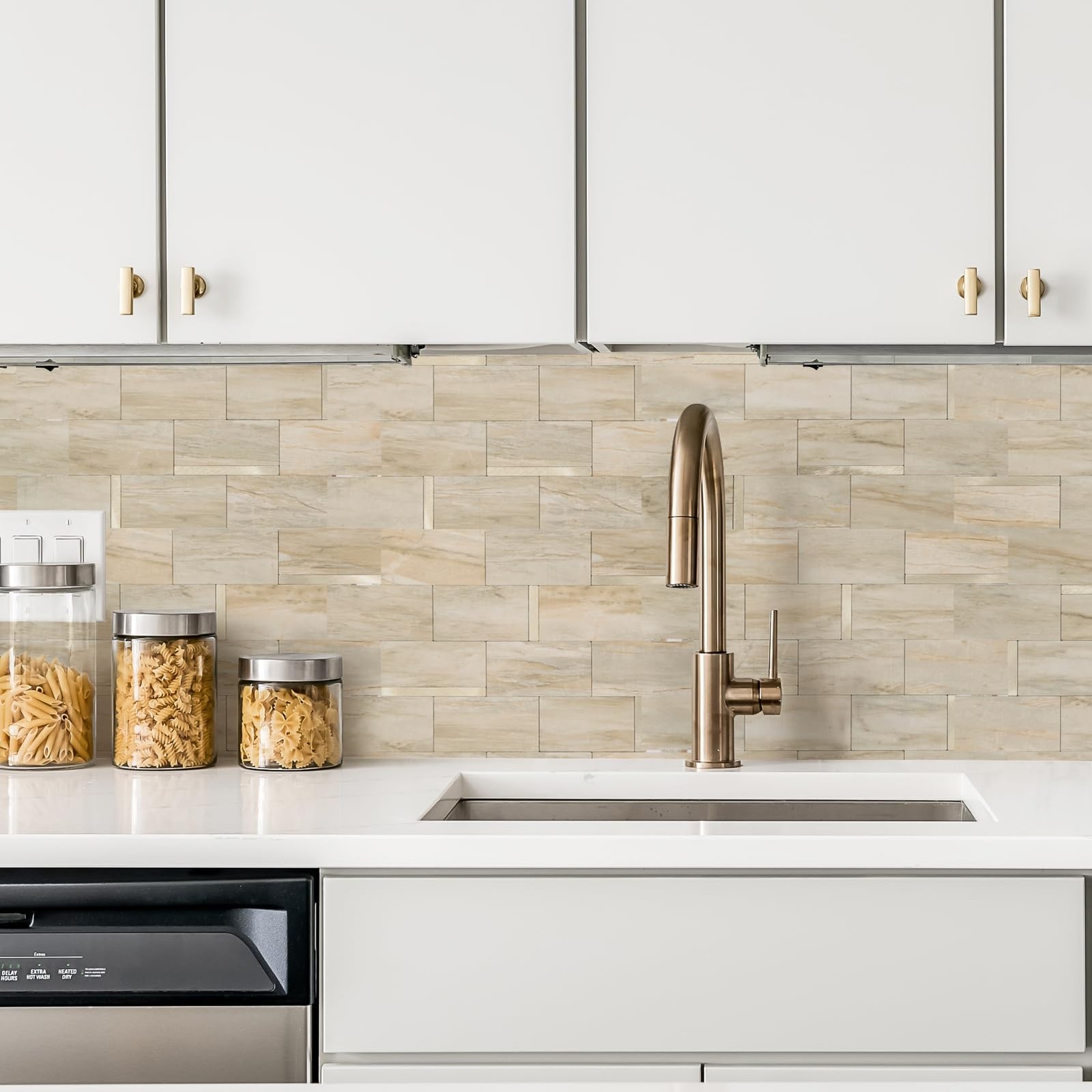 10 Sheets Luxury Peel and Stick Backsplash for Kitchen Tiles, Beige Slate Mix…