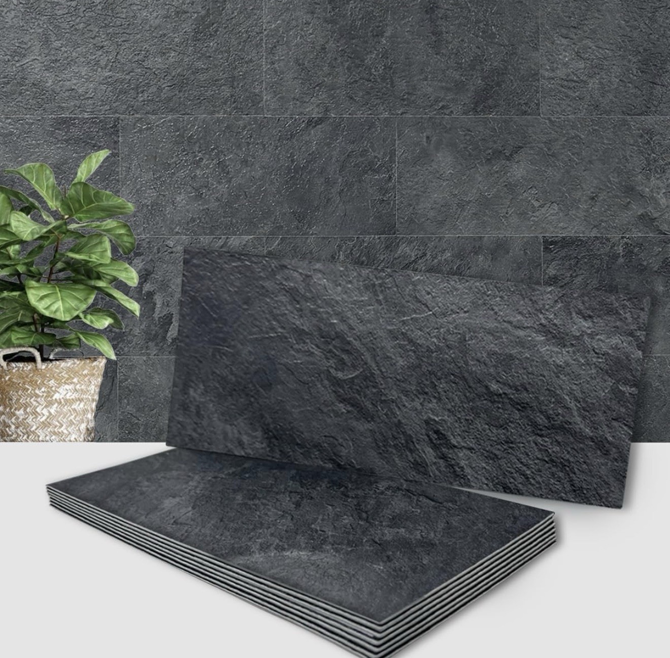 Auliget 6”x12” Black Slate Peel And Stick Backsplash Wall Tiles 20pcs PVC FAUX