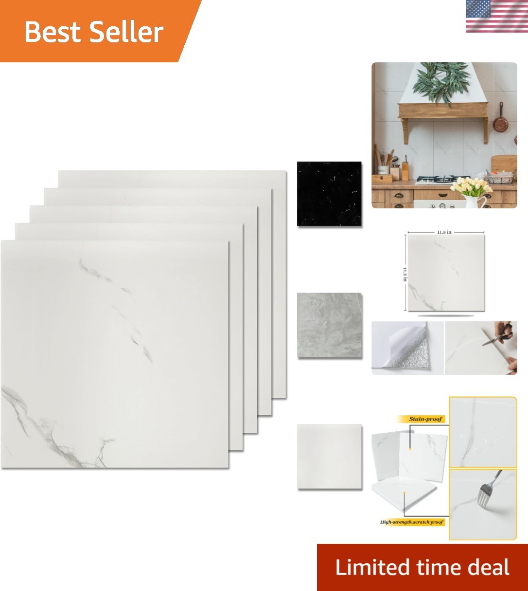 Easy to Install Glossy White Marble Backsplash – Peel and Stick 12×12 Tiles