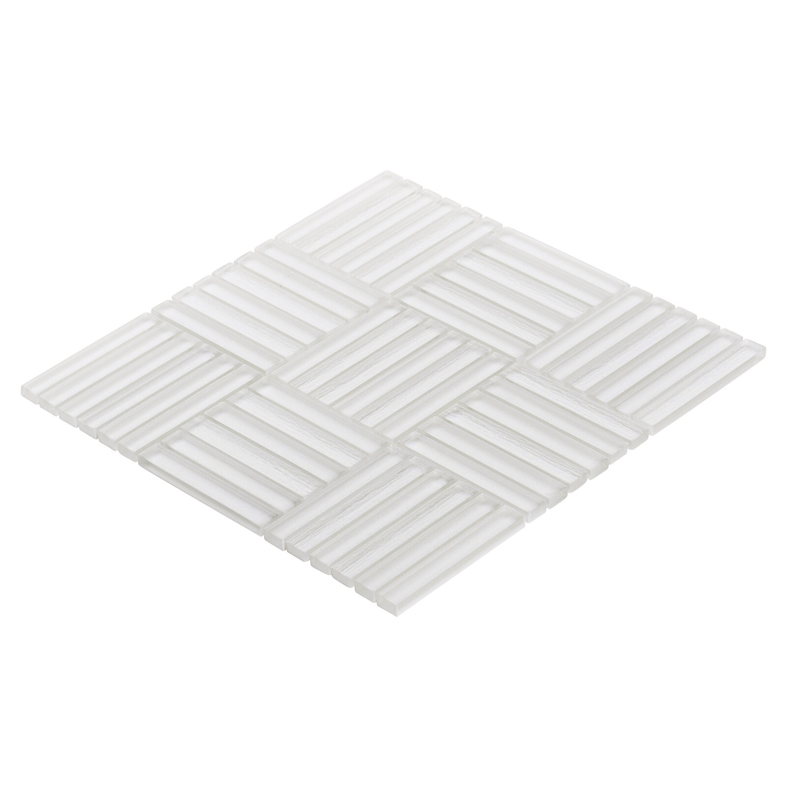 White Cold Spray Crystal Glass Basketweave Parquet Mosaic Tile Wall Backsplash