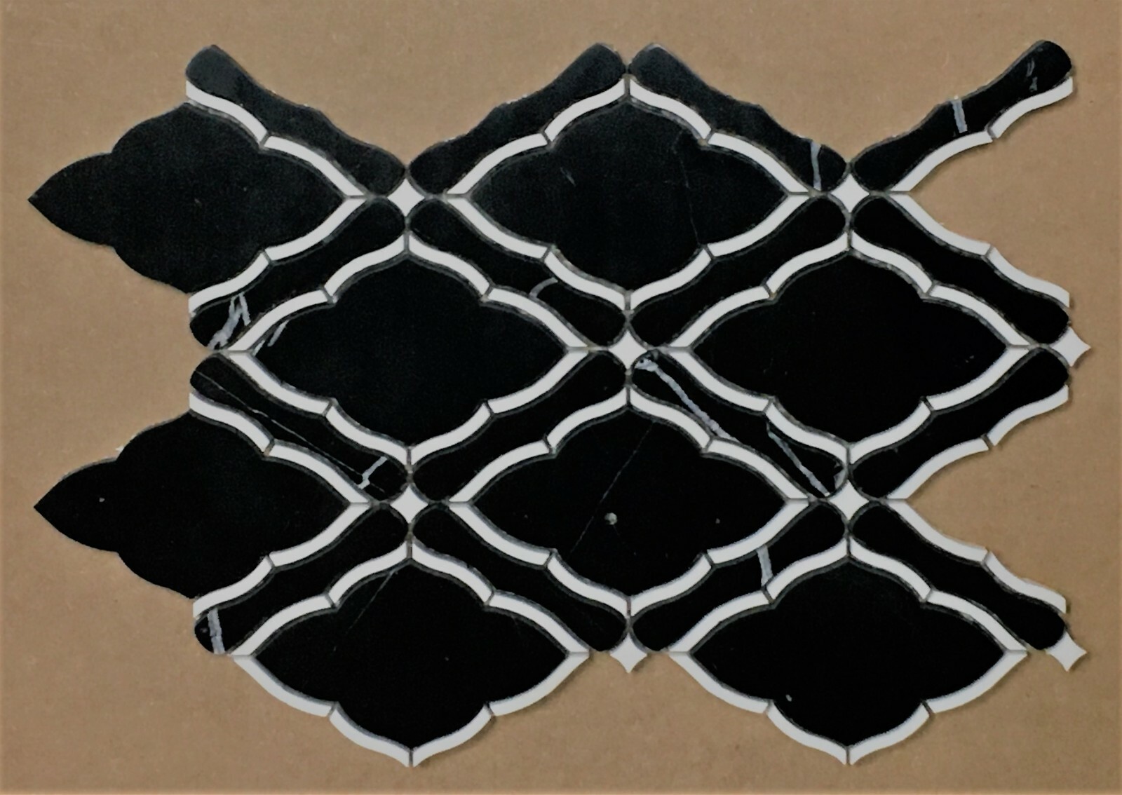 Waterjet Marble Mosaic, Black Marquina & Thassos White-Polished