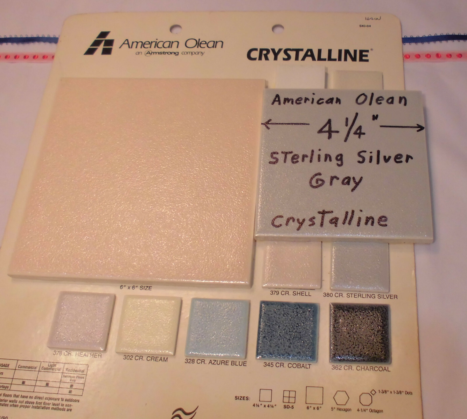 1 pc. Gray – Sterling Silver: Ceramic Tile *Crystalline* American Olean 4-1/4″