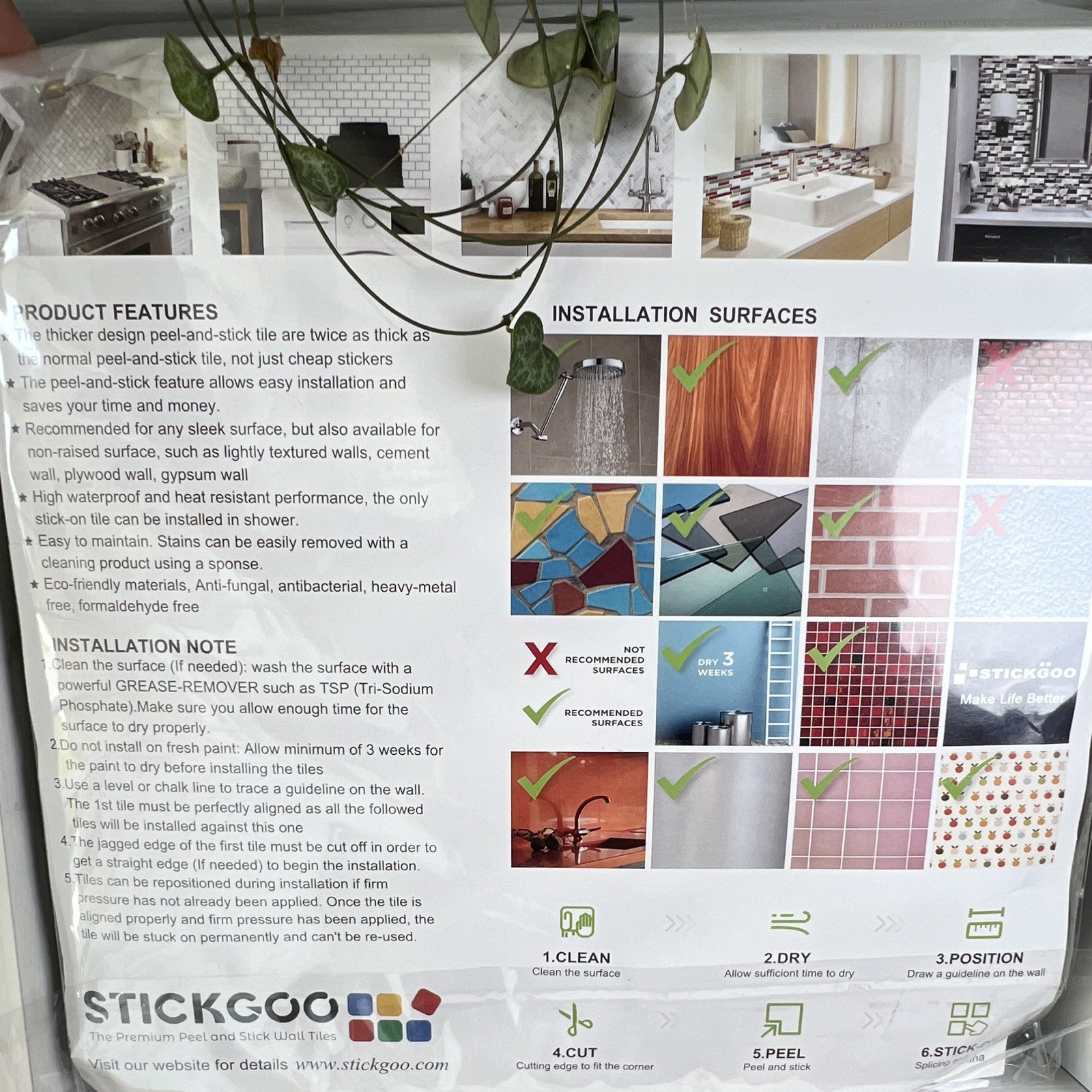 STICKGOO Peel & Stick 3D Subway Wall Tiles – 10 Pack
