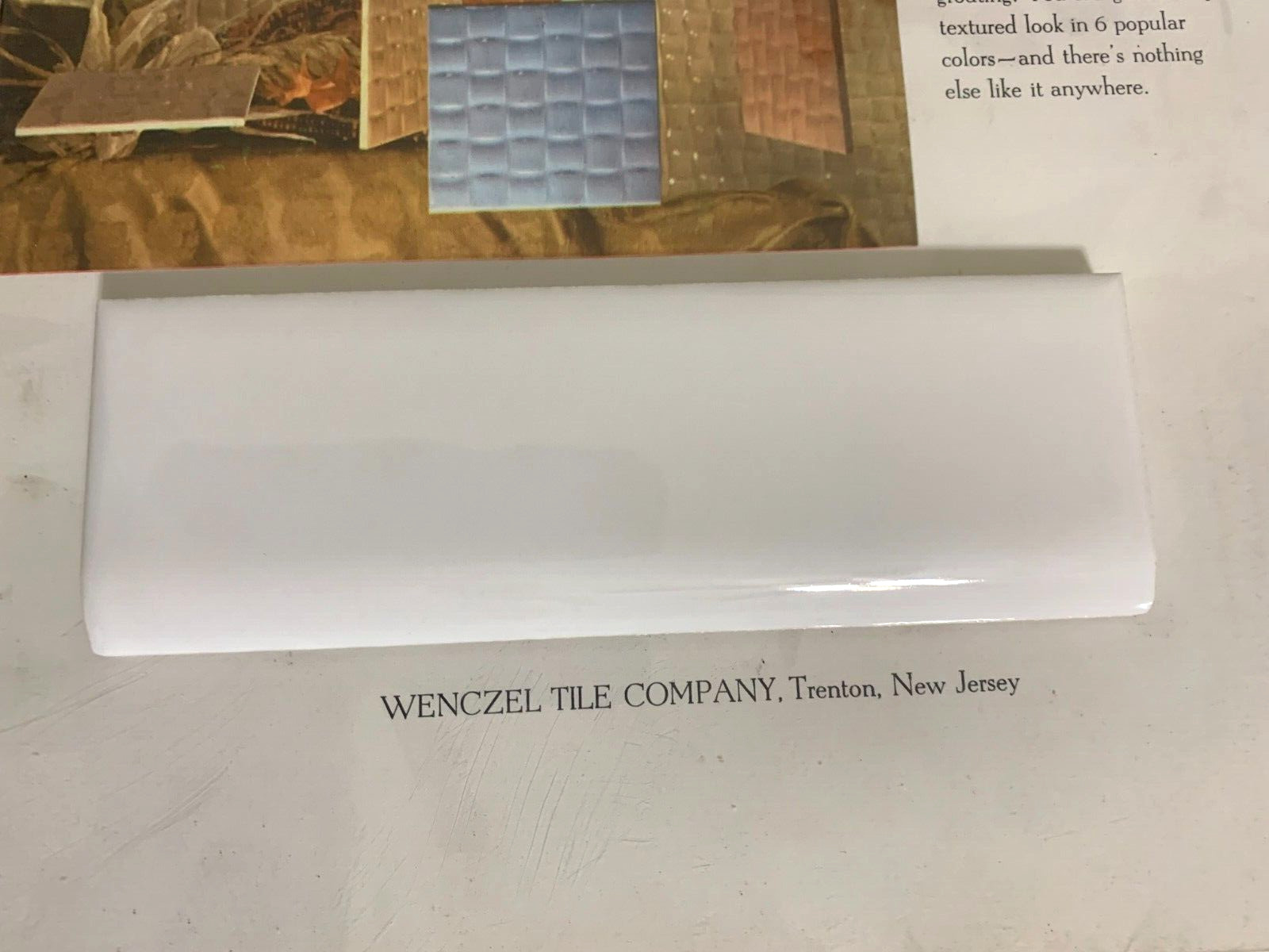 Vintage Wenczel Ceramic 2″ x 6″ Flat Surface Bullnose *White* Gloss