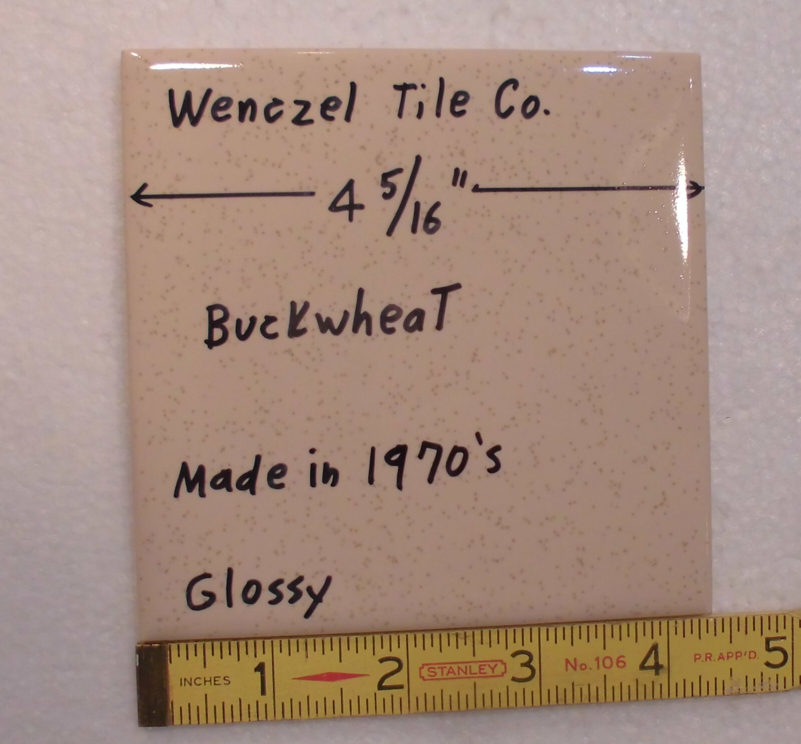 1 pc. Oatmeal – Buckwheat: 4-5/16″ Ceramic Tile by Wenczel Co. Made 1970’s New