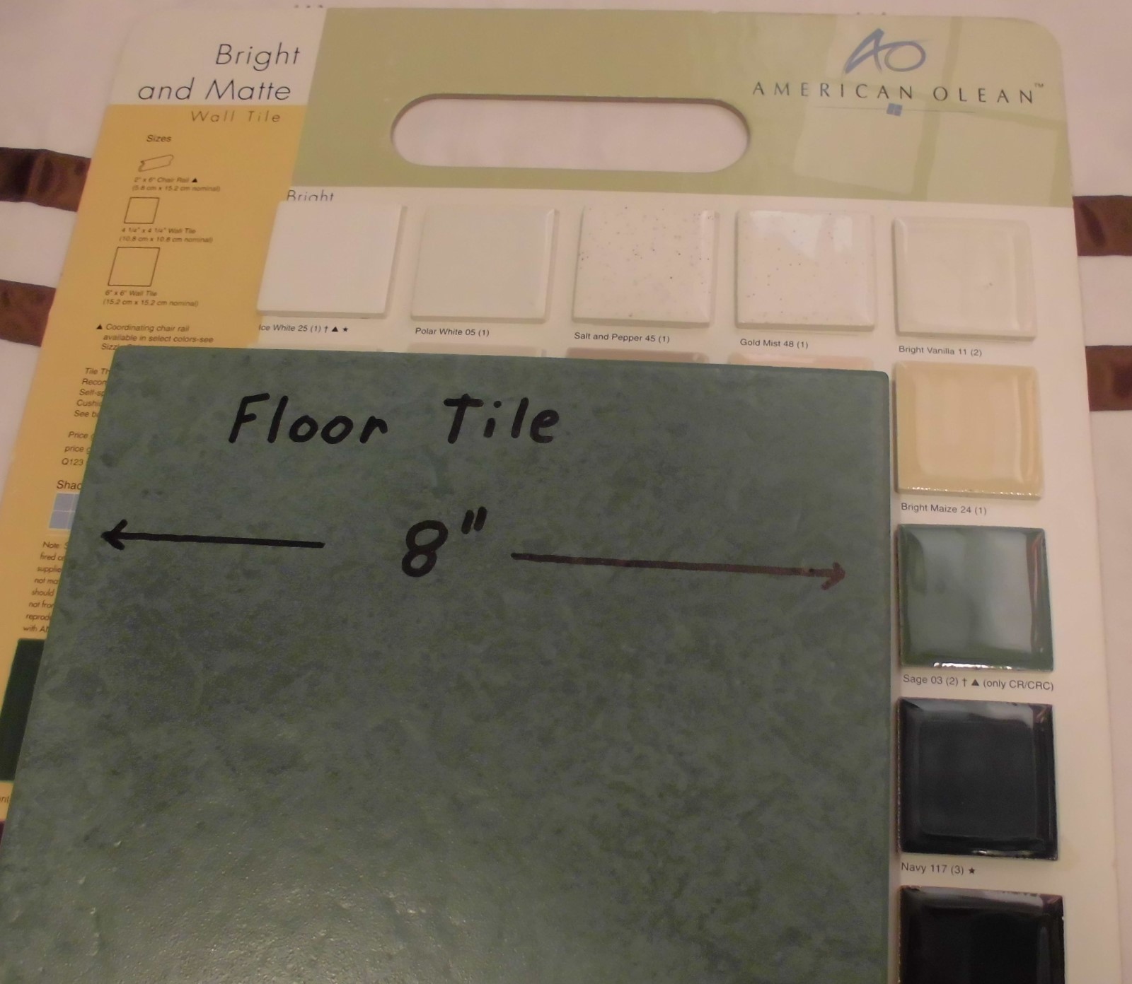 1 pc. *Green-Blue-Sage* Ceramic / Porcelain Floor Tile 8″ X 8″ rough textured
