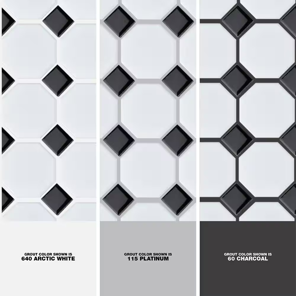 Metro Octagon Matte White with Black Dot 11-1/2 In. X 11-1/2 In. Porcelain Mosai