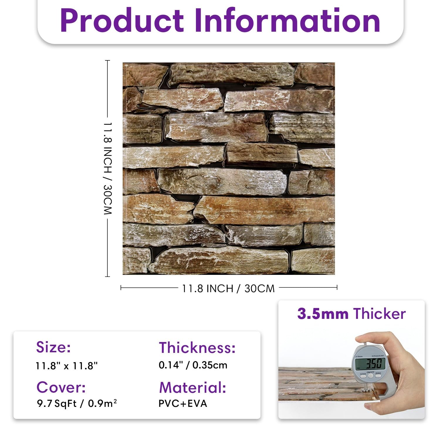 3D Faux Stone Wall Panels Peel and Stick, 10 Pcs 11.8″ x 11.8″, Stone-Look Te…